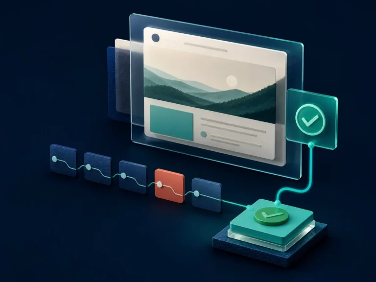 Illustration of a website change moving through review to approval